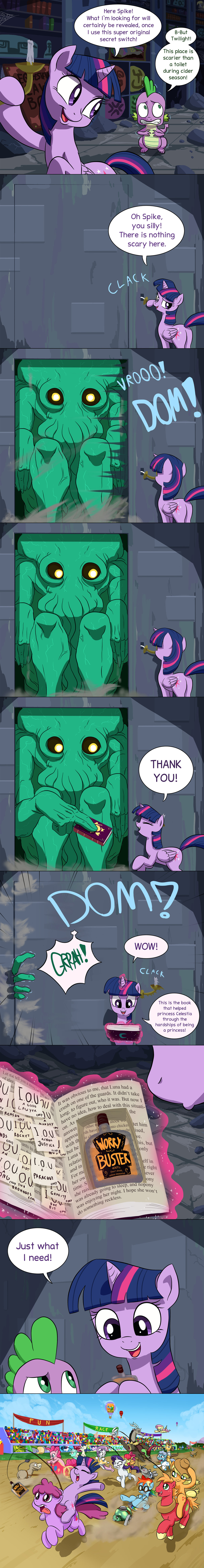 aircraft alcohol amber_eyes angel_(mlp) apple_bloom_(mlp) applejack_(mlp) bear berry_punch_(mlp) beverage big_macintosh_(mlp) bigger_version_at_the_source blonde_hair blue_eyes blue_hair bonbon_(mlp) book bookshelf candle castle comic cranky_doodle_donkey_(mlp) crossover cthulhu cthulhu_mythos cup cutie_mark cutie_mark_crusaders_(mlp) dialog discord_(mlp) doctor_stable_(mlp) dog_biscuit doublewbrothers draconequus dragon english_text equine eyewear fabric female finger fluttershy_(mlp) flying foam freckles friendship_is_magic glasses gloves glowing goggles green_eyes green_hair h.p._lovecraft hair horn horse hot_air_balloon lever levitation library lyra_(mlp) lyra_heartstrings_(mlp) magic male mammal multi-colored_hair my_little_pony pegasus pink_hair pinkie_pie_(mlp) pony purple_eyes purple_hair race rainbow_dash_(mlp) rainbow_hair rarity_(mlp) rubble scared scootaloo_(mlp) screw_loose_(mlp) smartypants_(mlp) snails_(mlp) snips_(mlp) spike_(mlp) stick string sweetie_belle_(mlp) tank text treads trixie_(mlp) twilight_sparkle_(mlp) two_tone_hair unicorn whiskey white_hair winged_unicorn wings