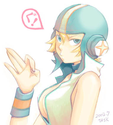 artist_request blonde_hair blue_eyes breasts gum_(jsr) helmet jet_set_radio large_breasts lowres short_hair solo