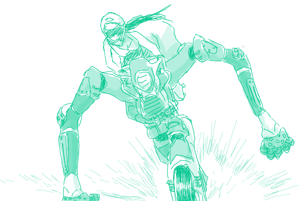 artist_request fuego full_body goggles green machinery monochrome ogata_rin rideback riding simple_background speed_lines white_background
