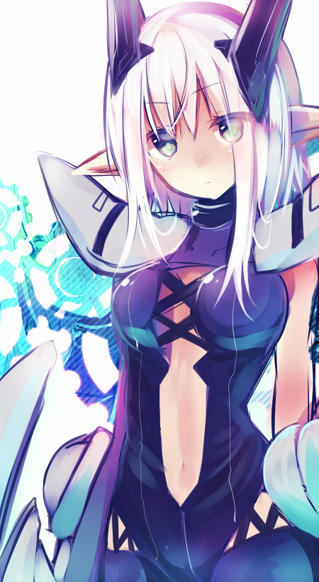 bad_id bad_pixiv_id breasts gears medium_breasts mishima_kurone pointy_ears solo white_hair