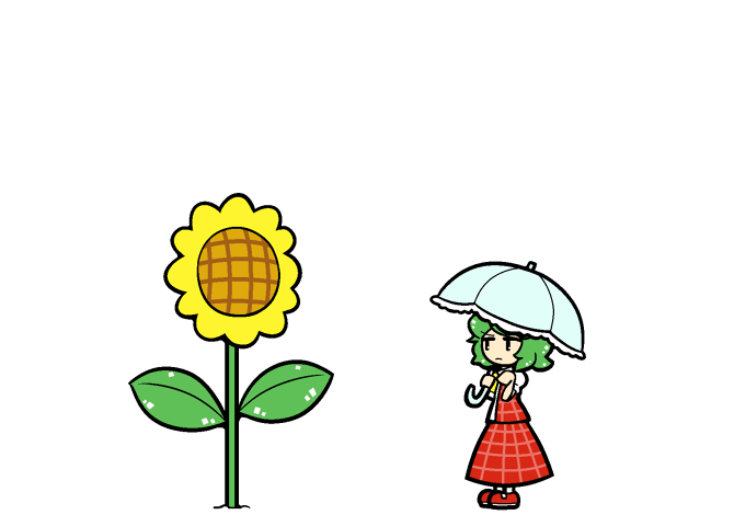 comic dora_ita flower green_hair kazami_yuuka plaid plaid_skirt short_hair silent_comic simple_background skirt sunflower touhou umbrella