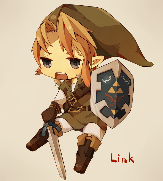 bad_id bad_pixiv_id blonde_hair blue_eyes gloves hat link male_focus pointy_ears shield solo sword the_legend_of_zelda the_legend_of_zelda:_ocarina_of_time ushio_giacha weapon