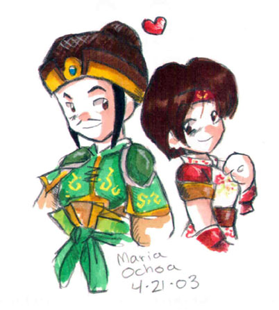 1boy 1girl liu_bei lowres shin_sangoku_musou sun_shang_xiang