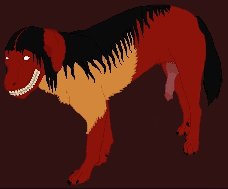 2013 canine creepypasta dog feral gums hair knot male nightmare_fuel no_pupils penis plain_background smile.jpg standing teeth voodoobeast