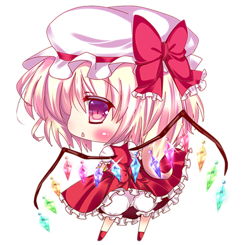 :&lt; back bad_id bad_pixiv_id blush chibi flandre_scarlet looking_to_the_side lowres rikatan solo touhou