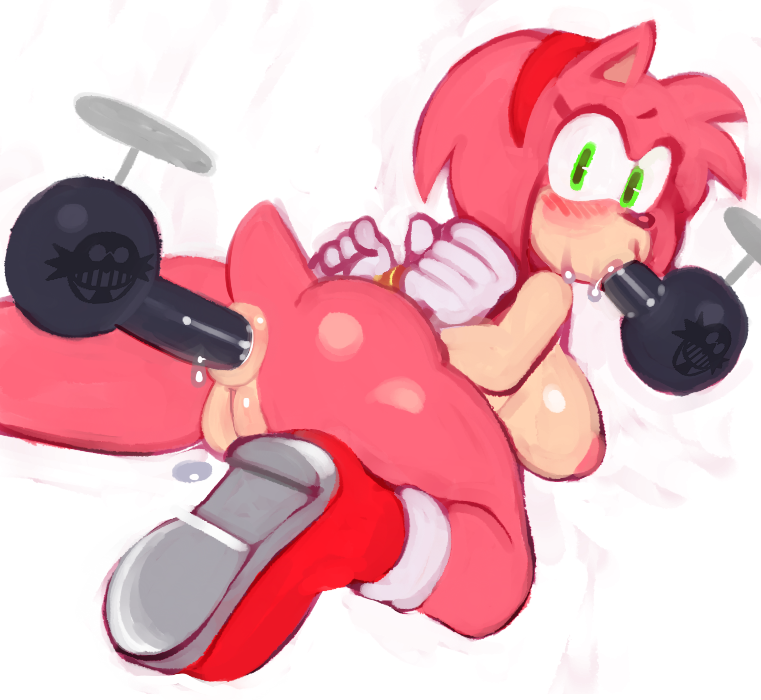 amy_rose anal anus blush breasts butt dildo fellatio female floating_dildo green_eyes hedgehog mammal nipples noill oral oral_sex pink_nipples pussy sega sex sex_toy sonic_(series)