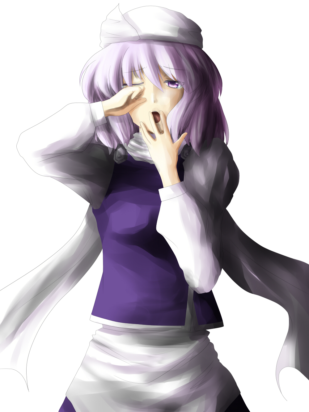 ao-shiba covering_mouth hat highres lavender_eyes lavender_hair letty_whiterock scarf solo touhou yawning