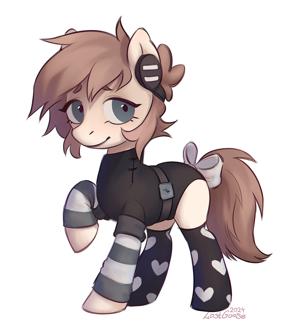 black_clothing bow_accessory clothing electronics equid equine female feral grey_eyes headphones horse legwear lostgoose mammal pony simple_background solo stockings