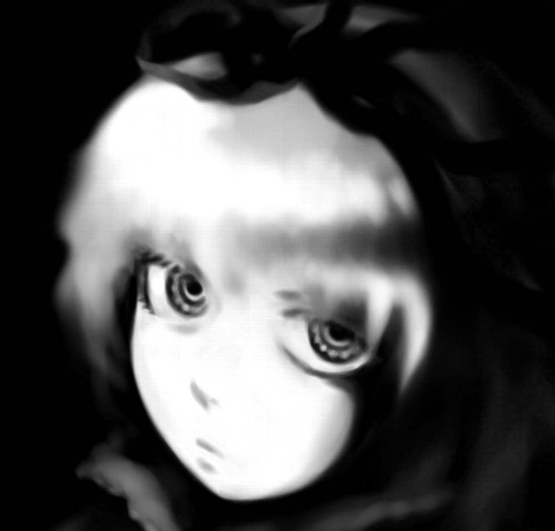 closed_mouth expressionless futon_(kitsune_tsuki) greyscale hairband looking_at_viewer medicine_melancholy monochrome short_hair solo touhou upper_body