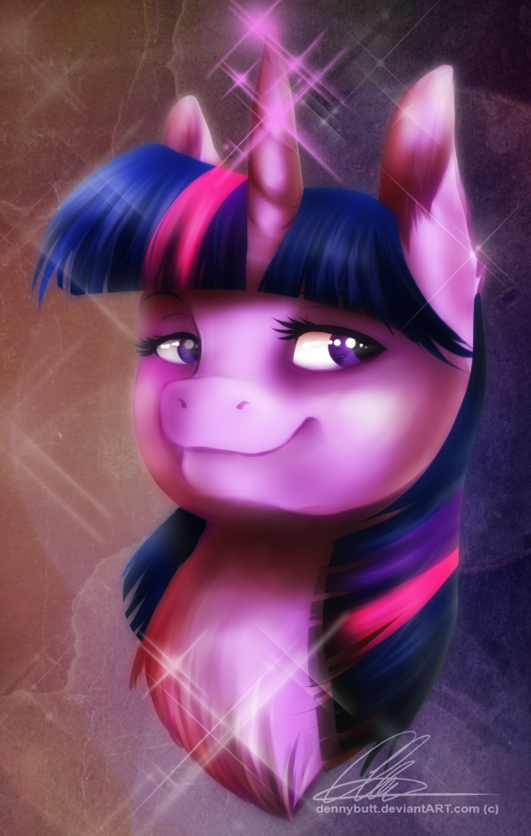 abstract_background bust dennybutt equine female friendship_is_magic fur hair half-closed_eyes horn horse mammal my_little_pony pony portrait purple_eyes smile solo twilight_sparkle_(mlp) two_tone_hair unicorn