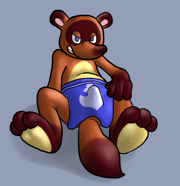 chubby erection loincloth male penis tanuki tom_nook_(animal_crossing) topless unknown_artist