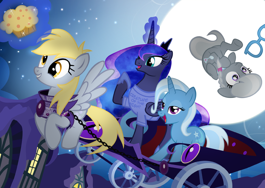 blonde_hair blue_eyes blue_fur blue_hair building carriage chain clothing crown cub cutie_mark derpy_hooves_(mlp) english_text equine eyewear female feral flying food friendship_is_magic frown fur glasses glowing grey_fur grey_hair group hair horn horse long_hair magic mammal moon muffin my_little_pony necklace night open_mouth outside pegasus pixelkitties pony princess_luna_(mlp) purple_eyes shirt silver_spoon_(mlp) sky smile standing stars text tongue trixie_(mlp) two_tone_hair unicorn winged_unicorn wings yellow_eyes young