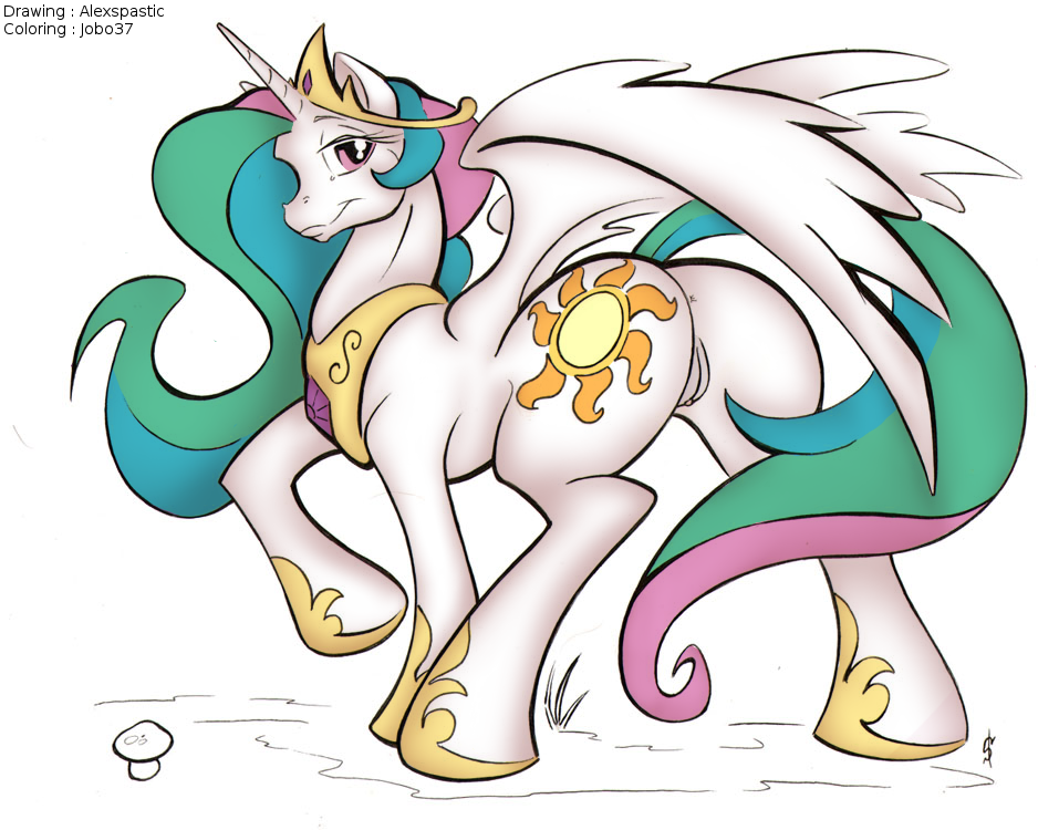 equine female friendship_is_magic hair horn horse jobo37 long_hair mammal my_little_pony pegasus pony princess_celestia_(mlp) pussy solo unicorn wings