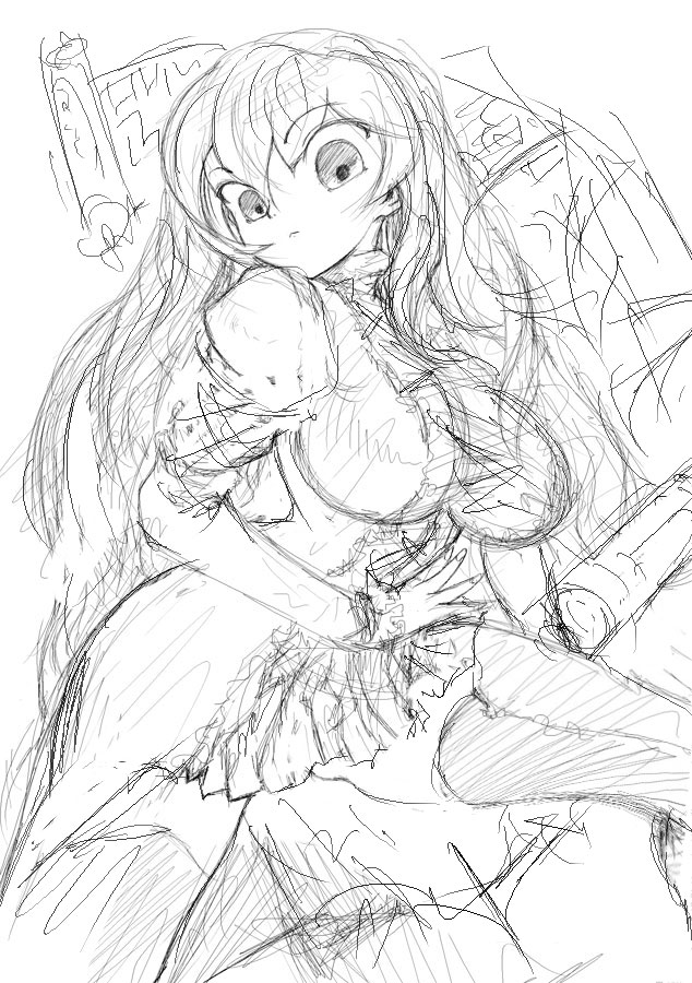 bad_id bad_pixiv_id boots breasts cong1991 cross-laced_clothes dress fingernails gradient_hair greyscale hand_on_own_thigh hijiri_byakuren juliet_sleeves large_breasts long_hair long_sleeves looking_down monochrome multicolored_hair puffy_sleeves simple_background sketch solo sorcerer's_sutra_scroll spread_legs stitching thigh_boots thighhighs thighs touhou very_long_hair white_background zettai_ryouiki