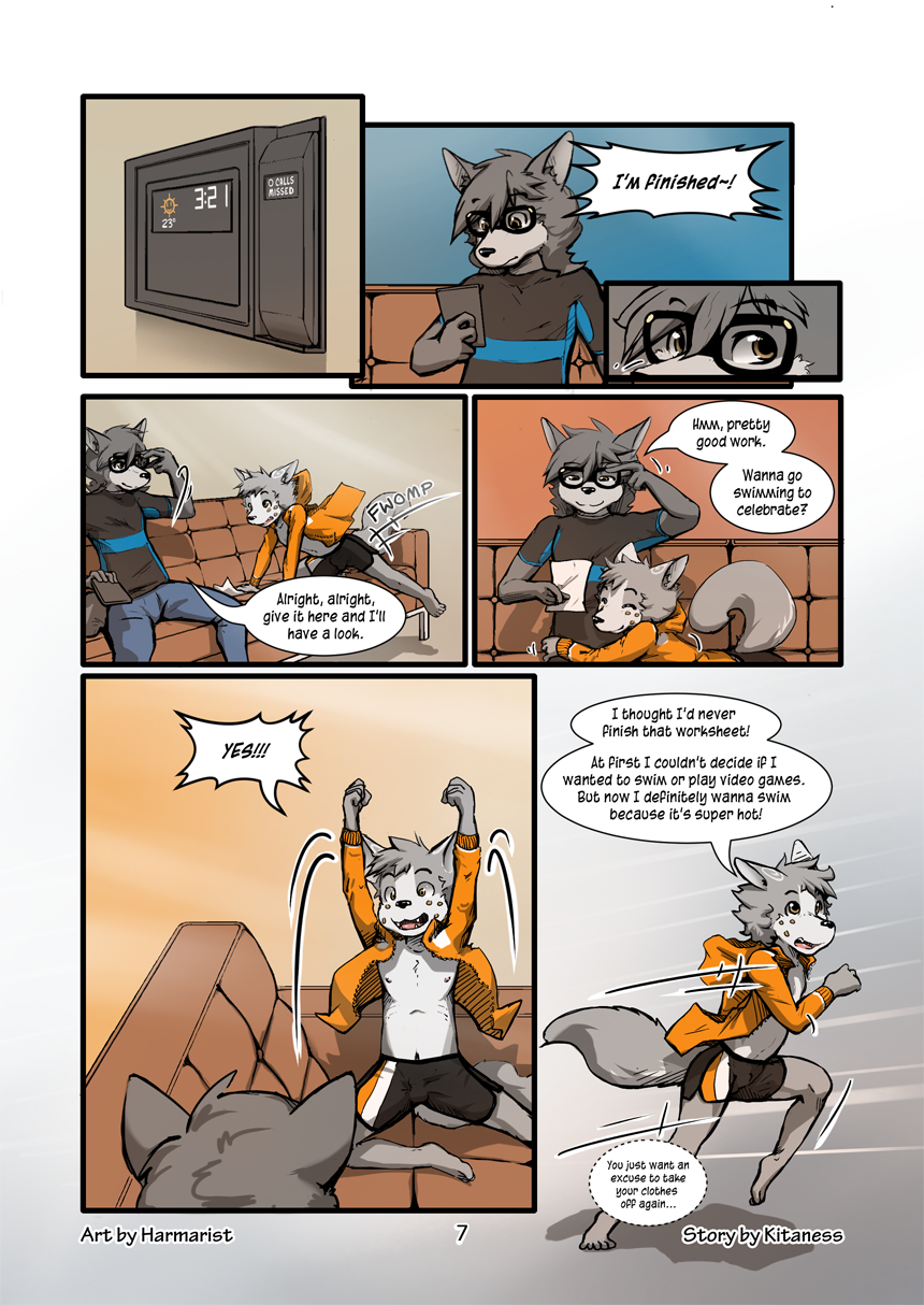 anthro brothers bulge canine comic cub eyewear fur glasses harmarist invalid_tag kitaness male mammal sheath_and_knife sibling will wolf young