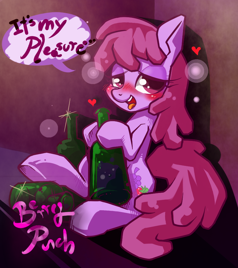 alcohol berry_punch_(mlp) beverage blush bottle cutie_mark drunk english_text equine female feral friendship_is_magic fur hair horse long_hair looking_at_viewer mammal my_little_pony open_mouth pony purple_eyes purple_hair renokim smile teeth text tongue tongue_out wine