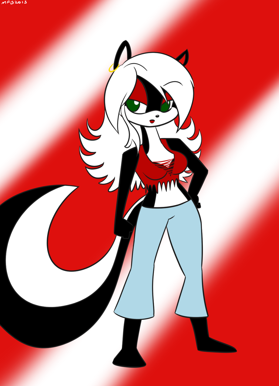 annette bigger_version_at_the_source ear_piercing female green_eyes hair long_hair mammal mofetafanboy1991 piercing skunk solo unknown_artist white_hair