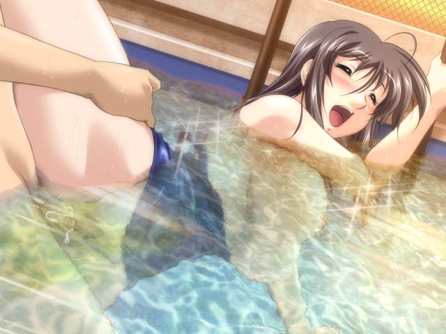 1boy 1girl binetsu_kyoushi_cherry breasts breasts_outside brown_hair cum cum_in_pussy ejaculation game_cg happy_sex hase_chieri koikawa_kouta large_breasts long_hair nipples no_bra nude partially_submerged peeing penis pool public pussy sex sweat swimsuit teacher_and_student thigh_grab uncensored underwater underwater_sex vaginal wet yamane_masahiro zyx