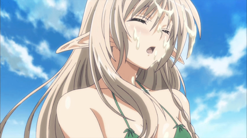 1girl alleyne alleyne_(queen's_blade) animated animated_gif bikini blonde_hair blue_eyes breasts cleavage elf green_bikini hobby_japan large_breasts long_hair lost_worlds pointy_ears queen's_blade queen's_blade sexually_suggestive solo swimsuit