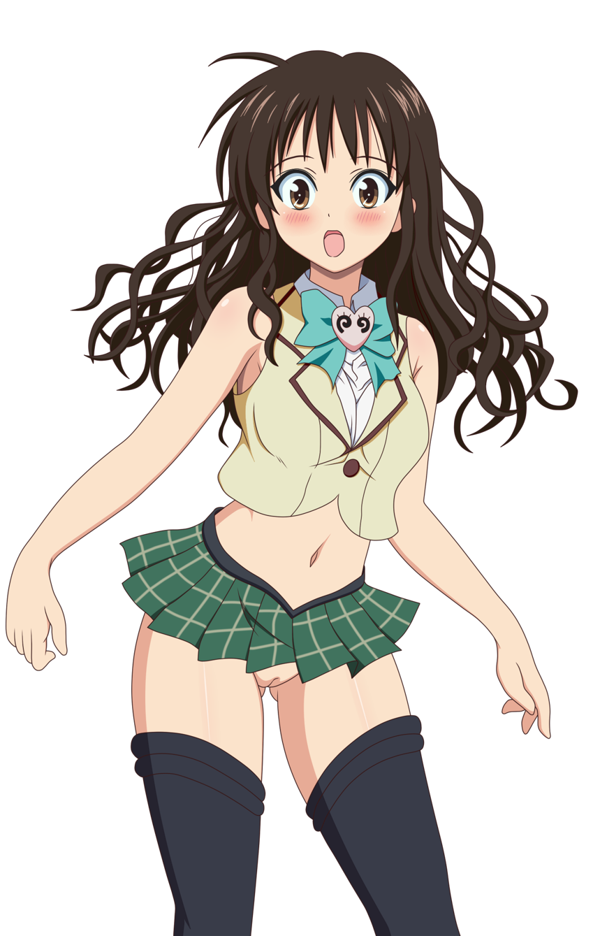 anime blush bottomless brown_hair hair pussy skirt stockings to_love-ru uncensored yuuki_mikan