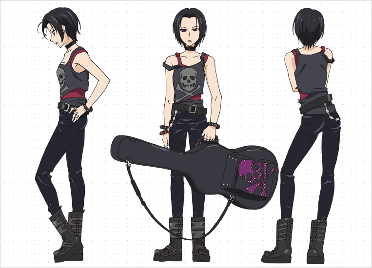 character_sheet contrapposto golden_time guitar_case hasegawa_shin'ya instrument_case nana-senpai_(golden_time) official_art profile simple_background skull skull_and_crossbones standing white_background