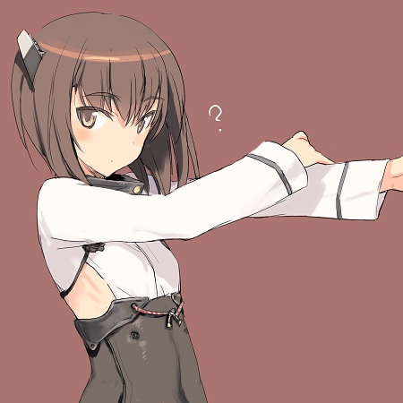 ? blush brown_eyes brown_hair kantai_collection looking_at_viewer lowres shimada_fumikane short_hair simple_background solo taihou_(kantai_collection)