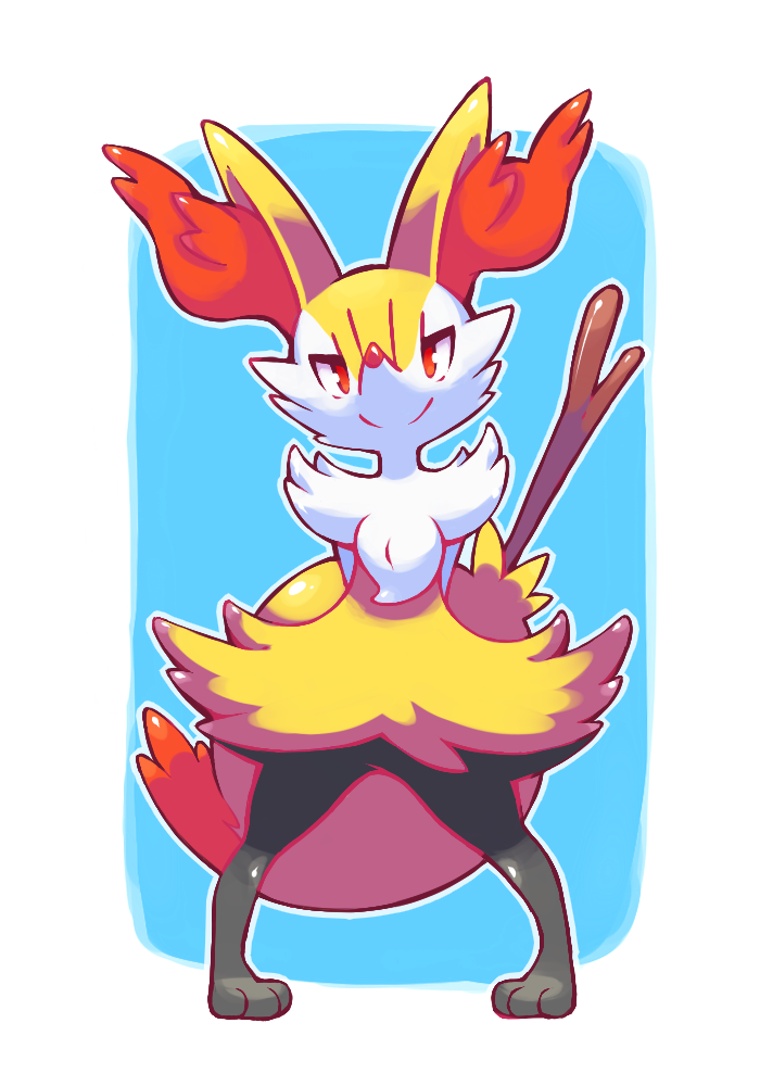 ambiguous_gender braixen canine fennec fox limb_(artist) looking_at_viewer mammal nintendo pok&#233;mon pok&eacute;mon red_eyes smile solo standing stick unknown_artist video_games