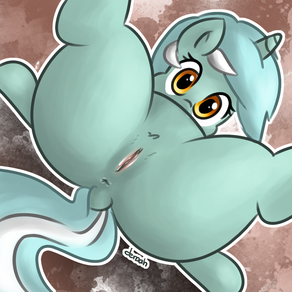 amber_eyes anus derpah equine female feral friendship_is_magic fur green_fur hair horn horse lyra_(mlp) lyra_heartstrings_(mlp) mammal my_little_pony pony pussy solo spread_legs spreading unicorn