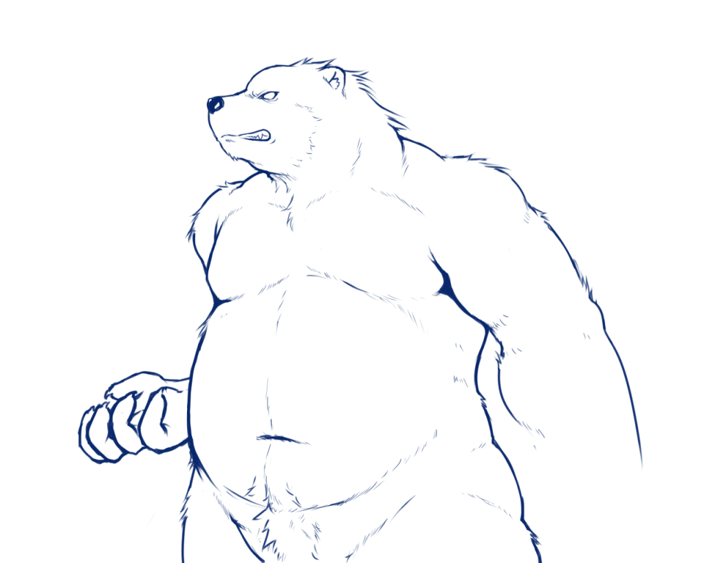 bear chubby male mammal monochrome navel nude plain_background shinodahamazaki sketch white_background