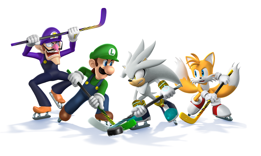 4boys luigi mario_&amp;_sonic_at_the_olympic_games mario_&amp;_sonic_at_the_olympic_winter_games miles_prower miles_tails_prower multiple_boys official_art silver_the_hedgehog sonic_the_hedgehog super_mario_bros. waluigi
