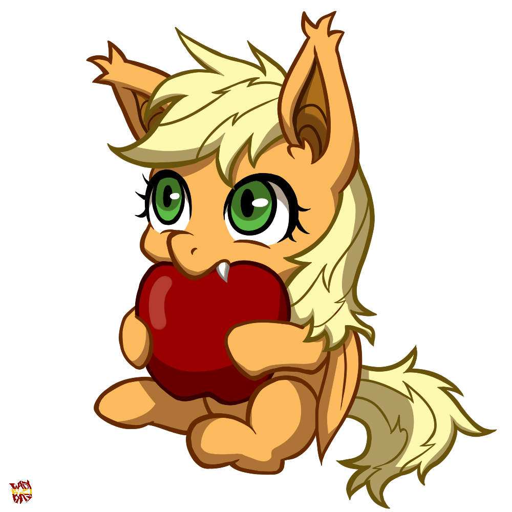 apple applejack_(mlp) blonde_hair cub equine fangs female feral friendship_is_magic fruit fur green_eyes hair horse long_hair mammal my_little_pony norang94 orange_fur original_character pegasus plain_background pony siting sitting solo transparent_background wings young