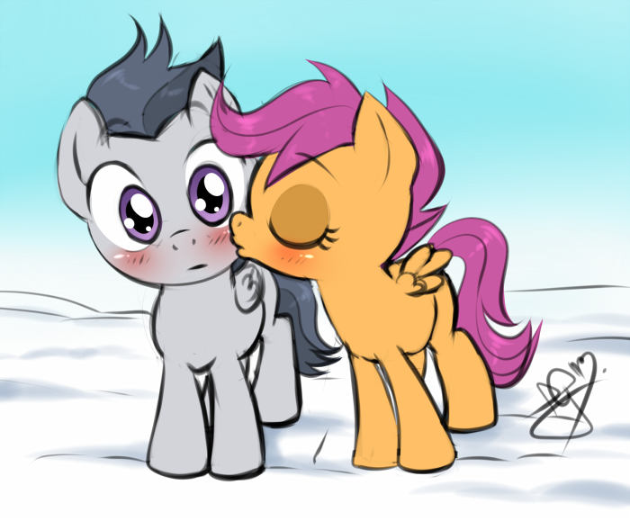 equine female friendship_is_magic horse kissing male mammal my_little_pony pegasus pia-sama pony rumble_(mlp) scootaloo_(mlp) wings young