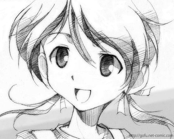 :d artist_name eyebrows_visible_through_hair gofu greyscale hair_between_eyes hair_ribbon looking_away low_twintails monochrome open_mouth portrait ribbon sketch sky_girls smile solo sonomiya_karen traditional_media twintails watermark web_address