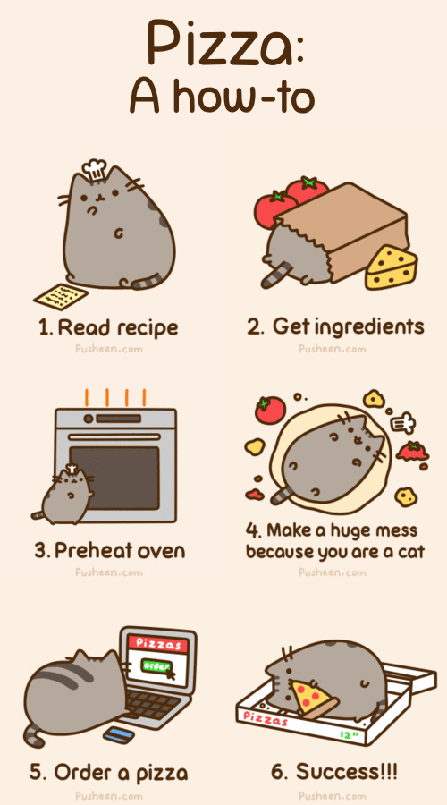 ambiguous_gender animated baking cat computer cooking cub cute eating edit english_text feline food fur grey_fur laptop mammal pizza pusheen pusheen_corp simple_background text young