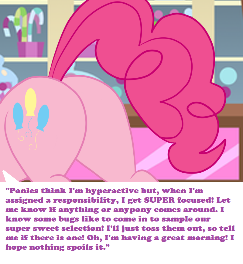 blue_eyes bsting butt english_text equine female feral friendship_is_magic fur hair horse long_hair mammal my_little_pony pink_fur pink_hair pinkie_pie_(mlp) pony solo text