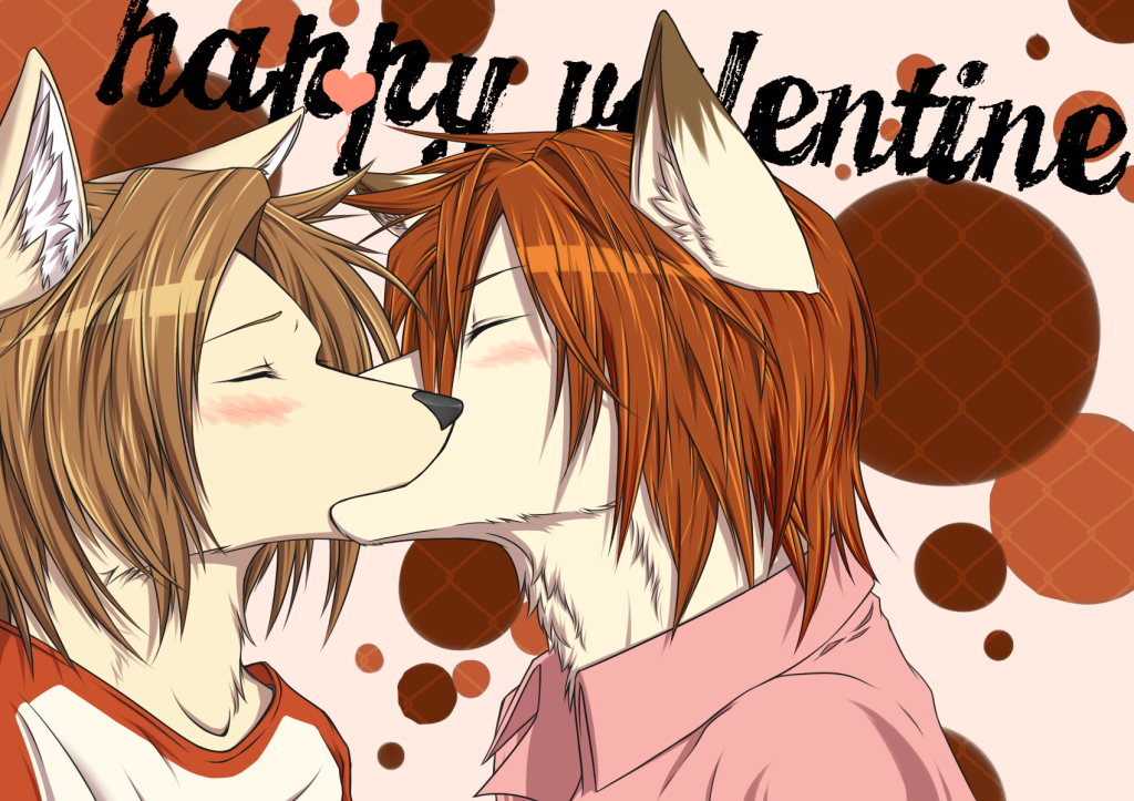 blush canine english_text eyes_closed fox gay hair holidays kissing male mammal red_hair text tragedy-wolf valentine's_day valentine's_day wolf