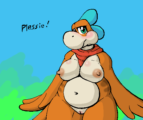 breasts chubby dinosaur female kai-ten kaivolate mario mario_bros nintendo nipples plesiosaur plessie pussy raptorkou scalie solo video_games