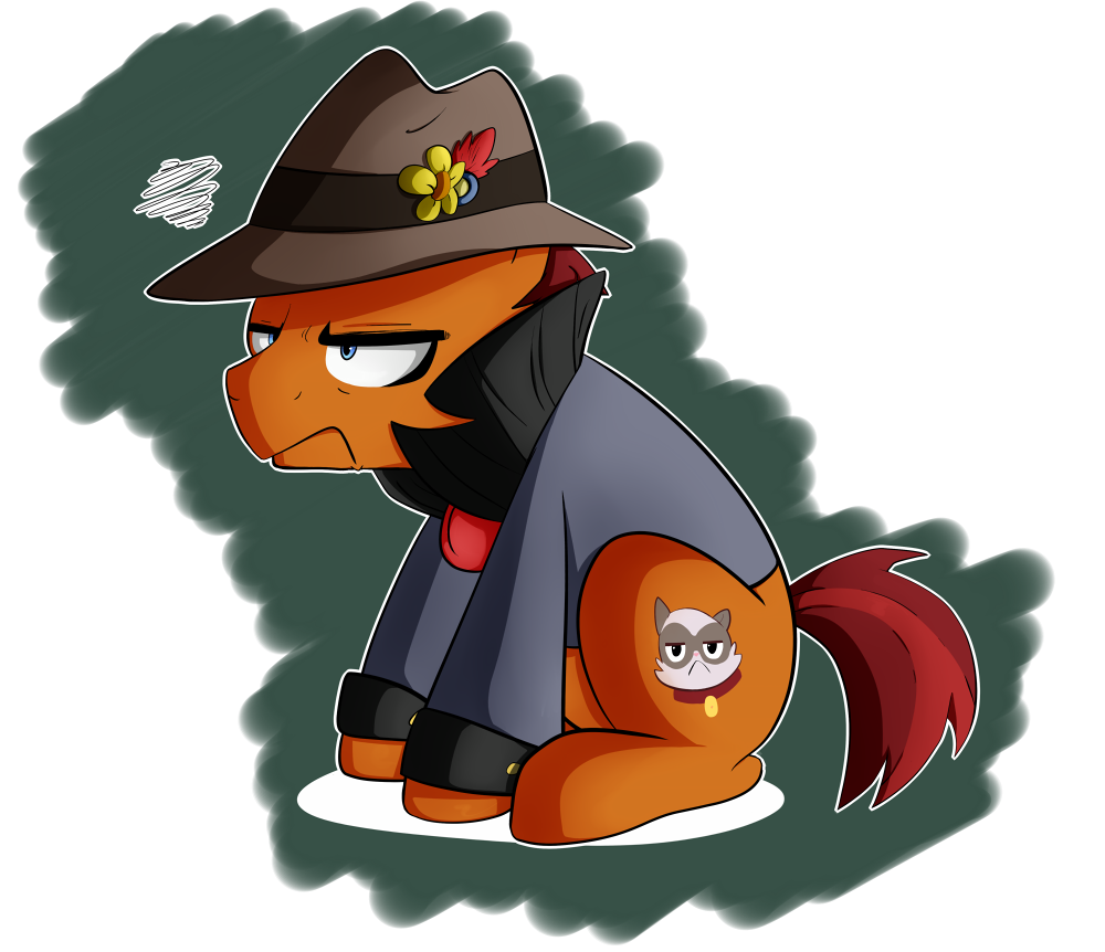 alpha_channel blue_eyes cat chicasonic clothing cutie_mark equine fedora feline flower friendship_is_magic frown grumpy hat horse male mammal my_little_pony plain_background pony sitting solo sourpuss_(mlp) suit tardar_sauce transparent_background