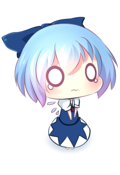 akisha bad_id bad_pixiv_id blue_dress blue_hair bow cirno dress hair_bow ice ice_wings o_o puffy_sleeves shirt short_sleeves simple_background solo tears touhou wavy_mouth white_background wings