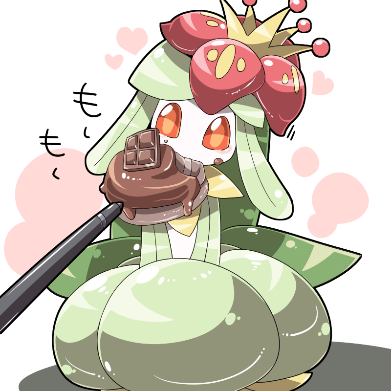 1girl candy chocolate crown cupcake eating female flower food heart kni-droid lilligant nintendo no_humans plant_girl pokemon pokemon-amie pokemon_(game) red_eyes solo stylus
