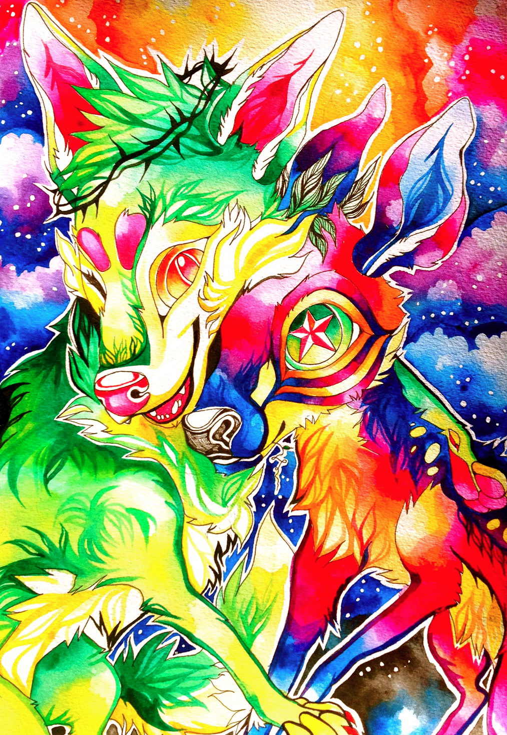 cervine clara_(artist) colorful deer falvie_(character) female fionbri fruize fur green_fur mammal psychedelic warm_colors
