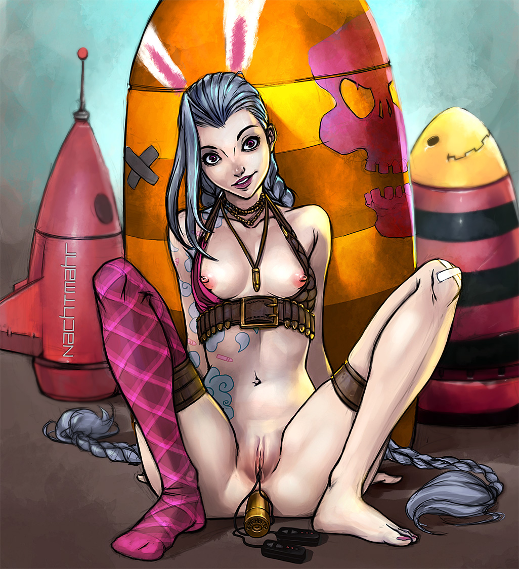anal anal_insertion anal_object_insertion barefoot blue_hair bottomless braid breasts breasts_outside feet hairline jinx_(league_of_legends) league_of_legends lipstick makeup nachtmahr nail_polish necklace nipples no_panties object_insertion pink_nails pussy red_eyes single_thighhigh small_breasts smile solo spread_legs tattoo thigh_strap thighhighs toenail_polish toes uncensored vaginal vaginal_object_insertion vibrator