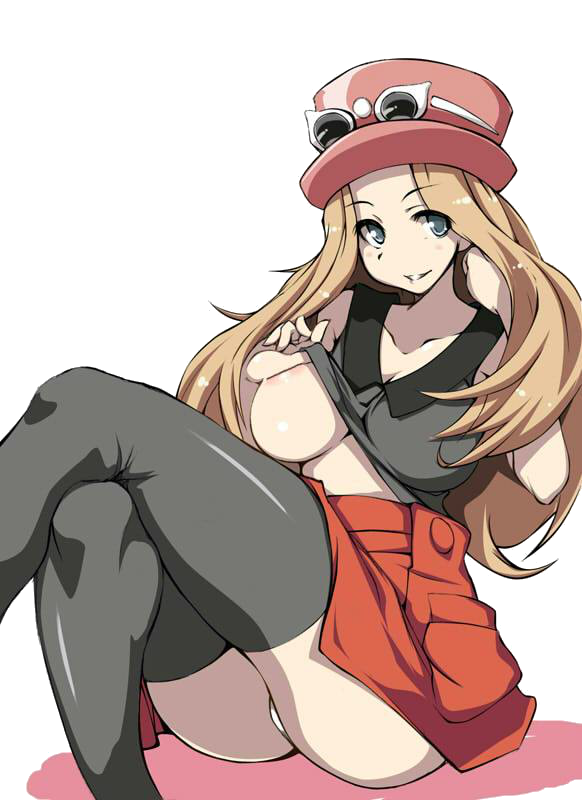 aeriola areola big_breasts blonde_hair breasts butt clothing female grey_eyes hair human invalid_tag legwear mammal nintendo not_furry panties player pok&#233;mon pok&eacute;mon shirt skirt solo stockings tank_top underwear video_games zerosilver100_(artist)