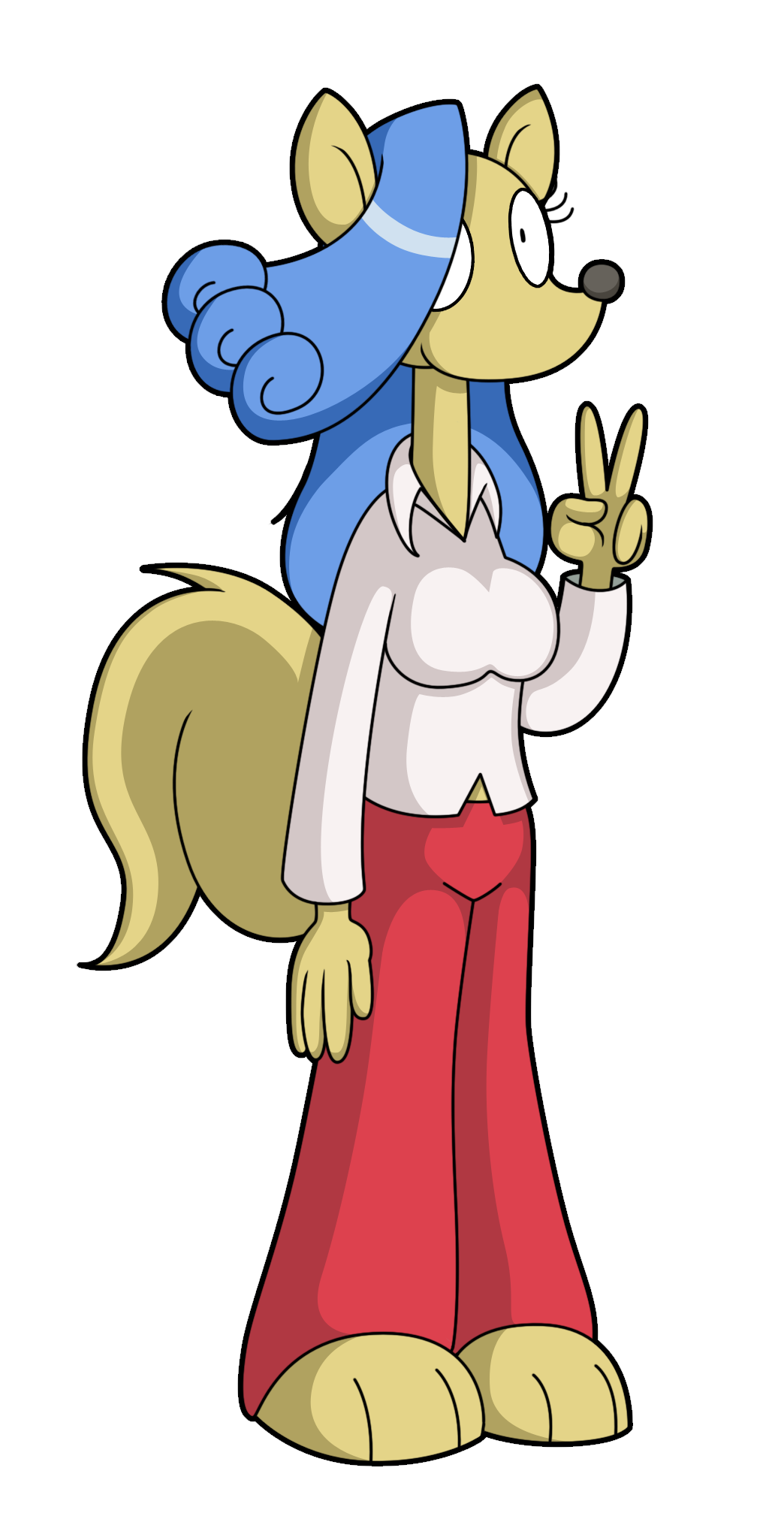 &lt;3 barefoot blue_hair breasts casandra cute female fur hair hands invalid_tag looking_at_viewer paws red_pants rockmanzxadvent rocko's_modern_life rocko's_modern_life solo strange_hair white_shirt