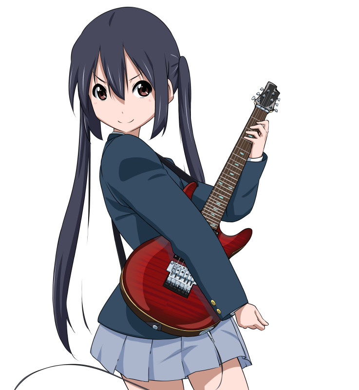 black_hair guitar instrument k-on! long_hair nakano_azusa oku_no_shi sakuragaoka_high_school_uniform school_uniform solo twintails