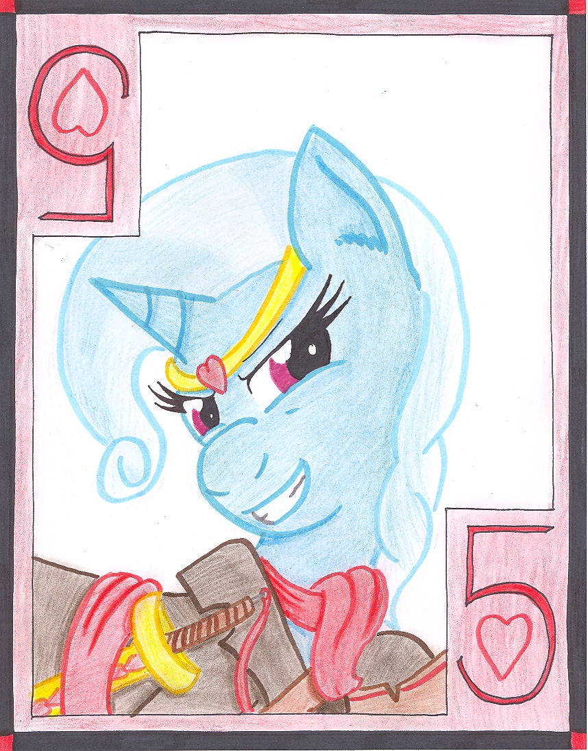 card cardstock equine five friendship_is_magic hair horn horse mammal my_little_pony playing_card pony smile solo sword the1king trixie_(mlp) trixie_lulamoon_(mlp) unicorn weapon