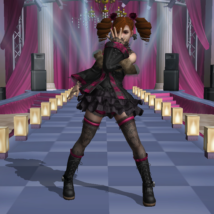 1girl 3d amy_sorel boots cross-laced_footwear drill_hair gothic_lolita jojo_no_kimyou_na_bouken lace-up_boots lolita_fashion namco parody patterned_legwear red_hair soul_calibur starkicker thighhighs