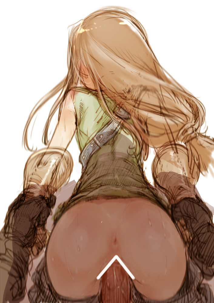 anus archer_(fft) arm_grab arm_held_back ass branch_(blackrabbits) brown_hair censored elbow_gloves final_fantasy final_fantasy_tactics from_behind gloves long_hair low-tied_long_hair penis pov pussy sex vaginal wrist_grab