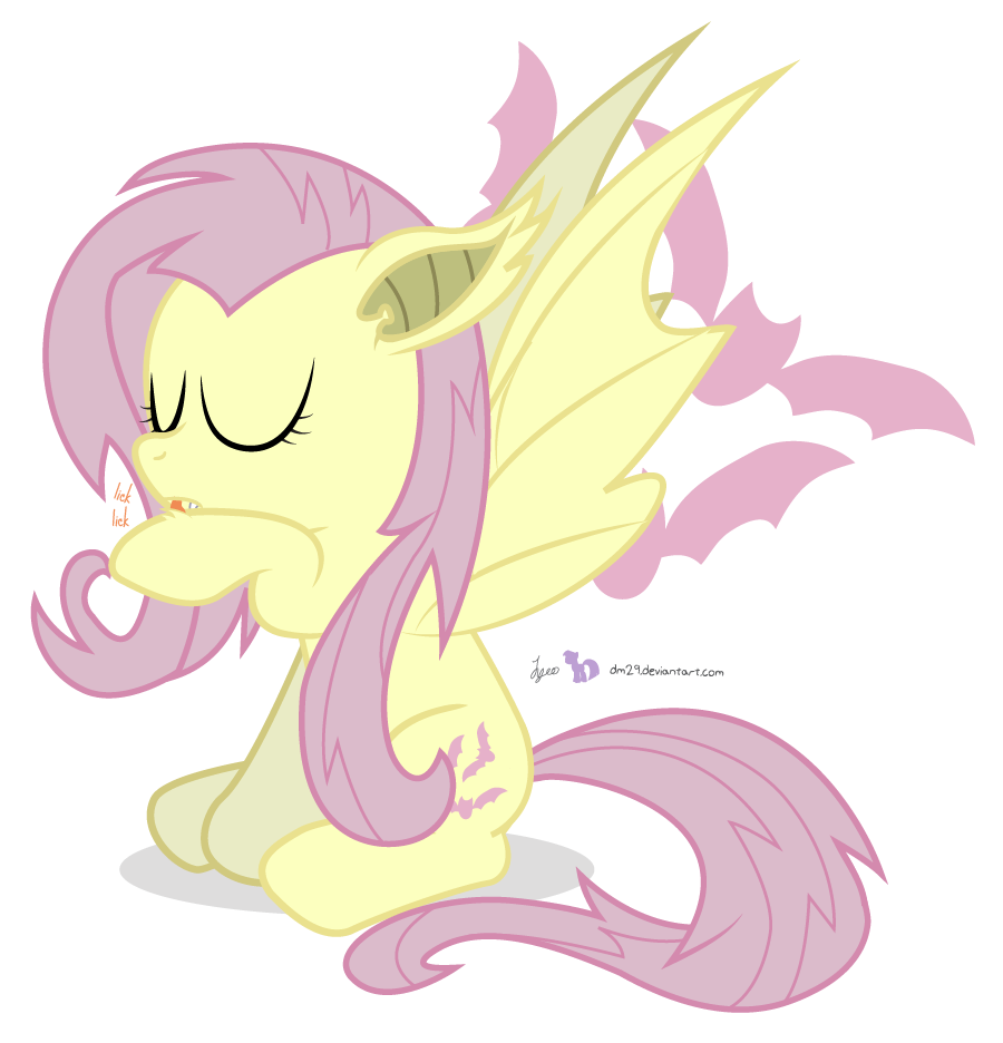 bat bat_pony bat_wings cutie_mark dm29 equine eyes_closed fangs female feral flutterbat_(mlp) fluttershy_(mlp) friendship_is_magic fur hair horse licking long_hair mammal my_little_pony open_mouth pegasus pink_hair plain_background pony solo teeth text tongue tongue_out transparent_background wings