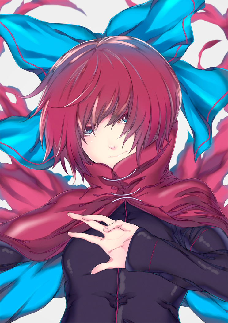 bad_id bad_pixiv_id blue_eyes bow cape hair_bow open_mouth pt red_hair sekibanki short_hair solo touhou